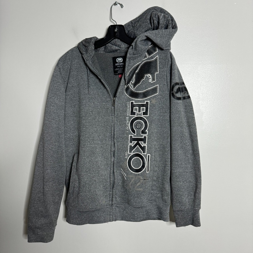 Y2K Ecko Sweater Jacket Mens‎ Gray Hoodie Full Zip Small